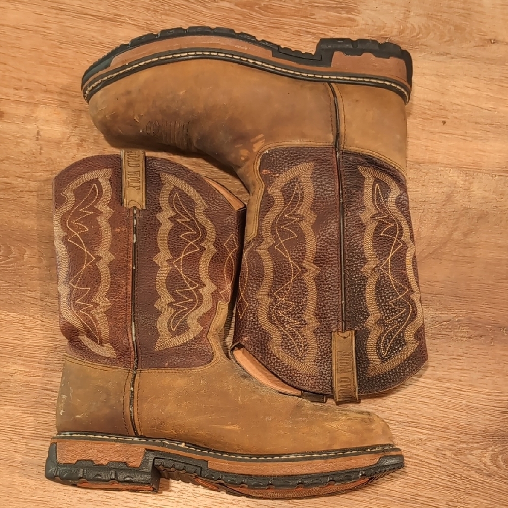 🥾 Road Wolf Men's Brown Leather Cowboy Work Boots - Picture 7 of 12